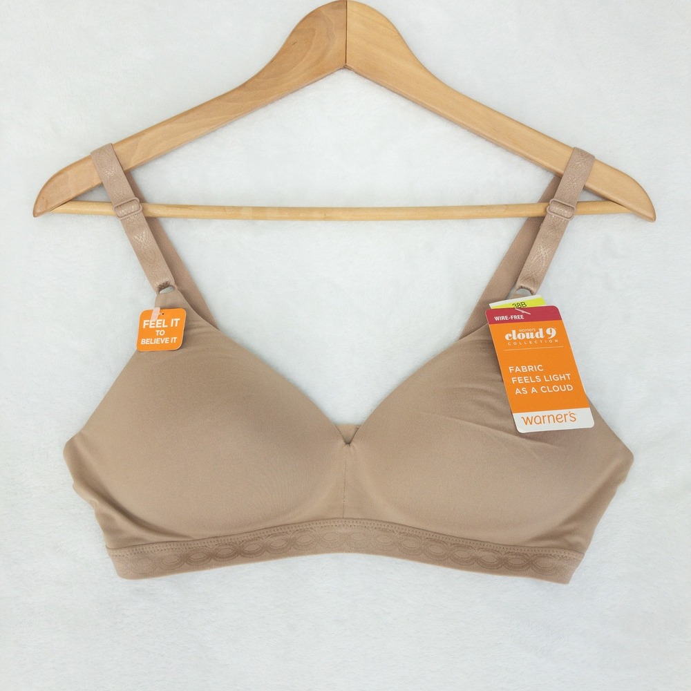 Warners Cloud 9 Bra Womens 38B Tan Wire Free Contour Front Adjust Straps New